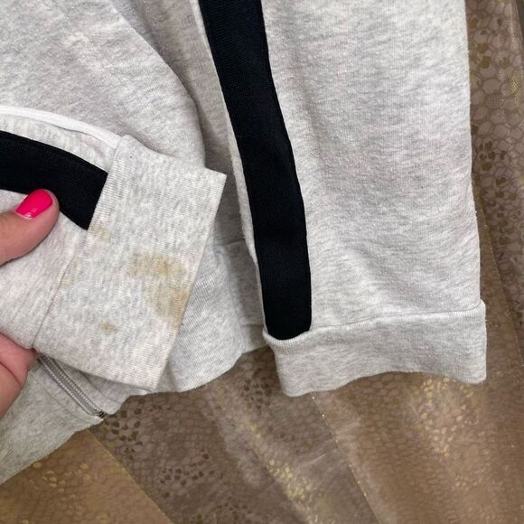 PINK Victorias Secret Gray Black White Stripe Full Zip Hoodie, L flawed - Picture 4 of 6